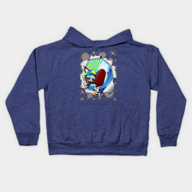 Fun Cat Cartoon Summer Holidays and Ice Cream Kids Hoodie by BluedarkArt